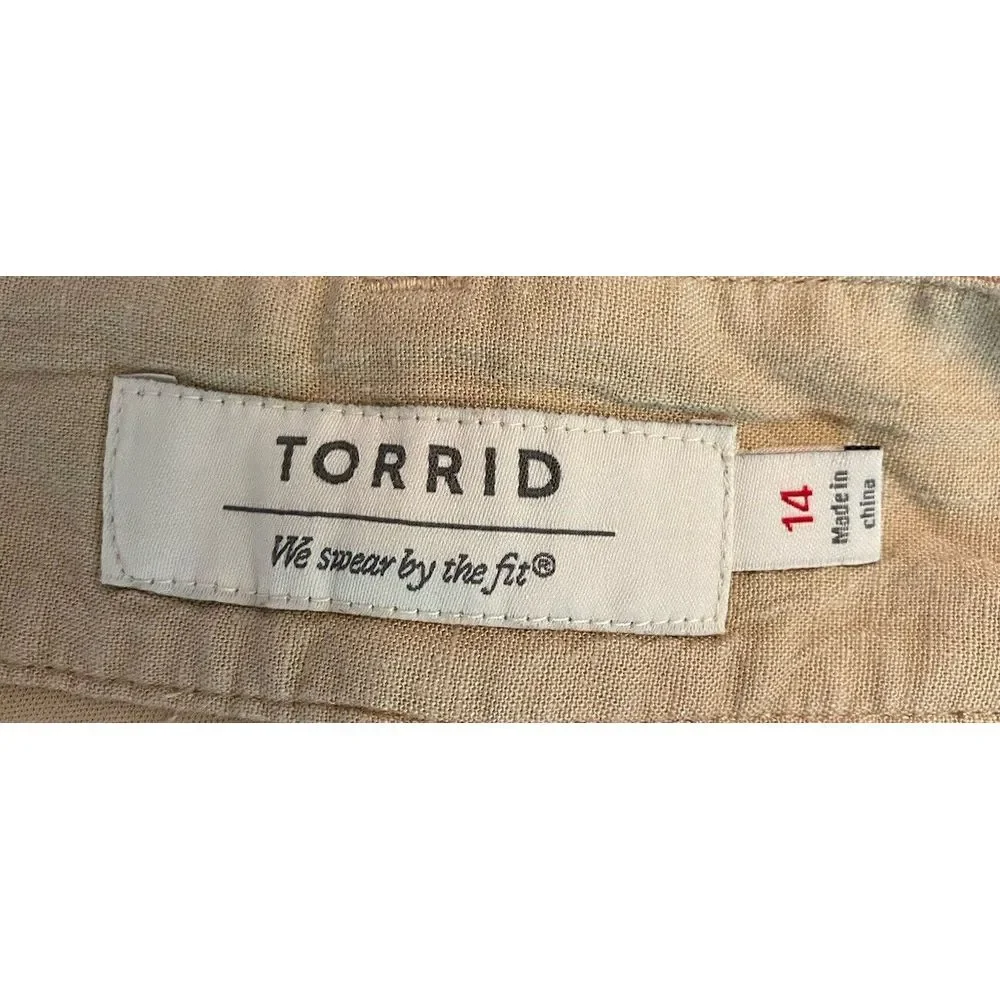 Torrid Women's Linen Blend‎ Shorts Cuffed Tan Beige Size 14 (lining removed)